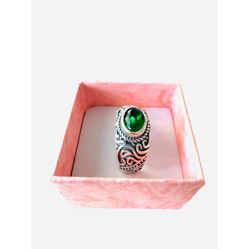Sterling Silver Signet Ring w/ Green Stone‎ Ottoman Style Men's Size 9 NWT